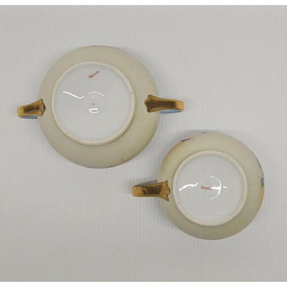 Vintage Bavaria Hand Painted Porcelain Blue Flowers Creamer & Lidded Sugar Bowl - Picture 8 of 8